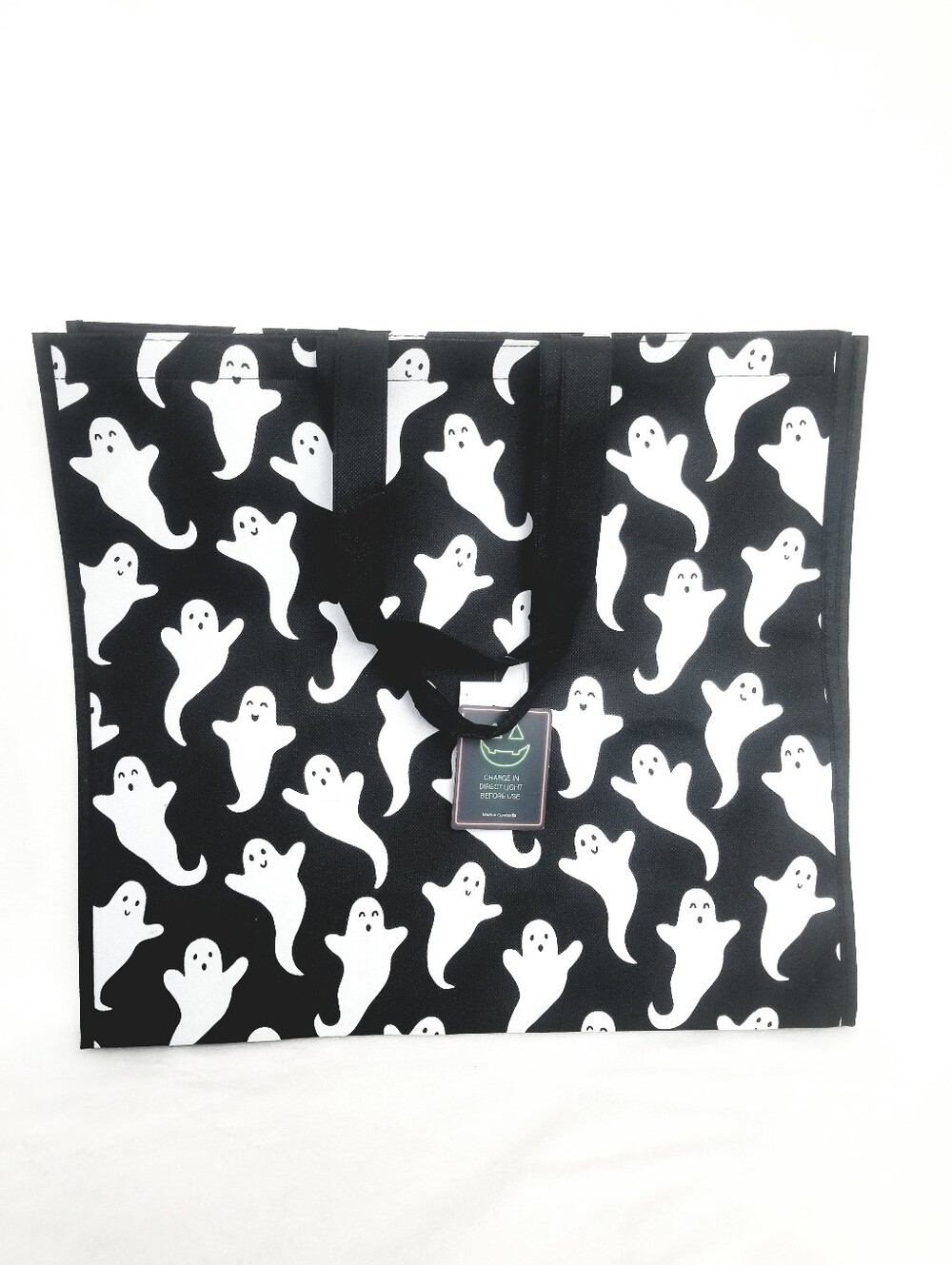 Ghost Print Black ReusableTote Bag Glow In The Dark